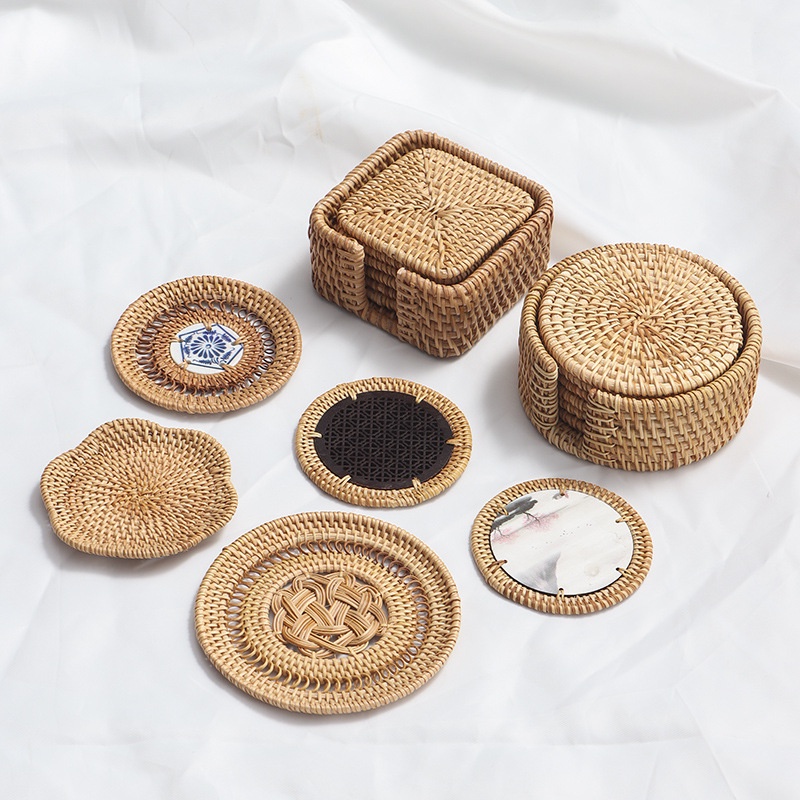 Tấm Lót Cách Nhiệt Bằng Mây - Tấm Lót Ly Trà Nhỏ Mùa Thu Đan Tay Tấm Lót Ly Bàn Ăn Tấm Lót Chống Bỏng Một Chiếc