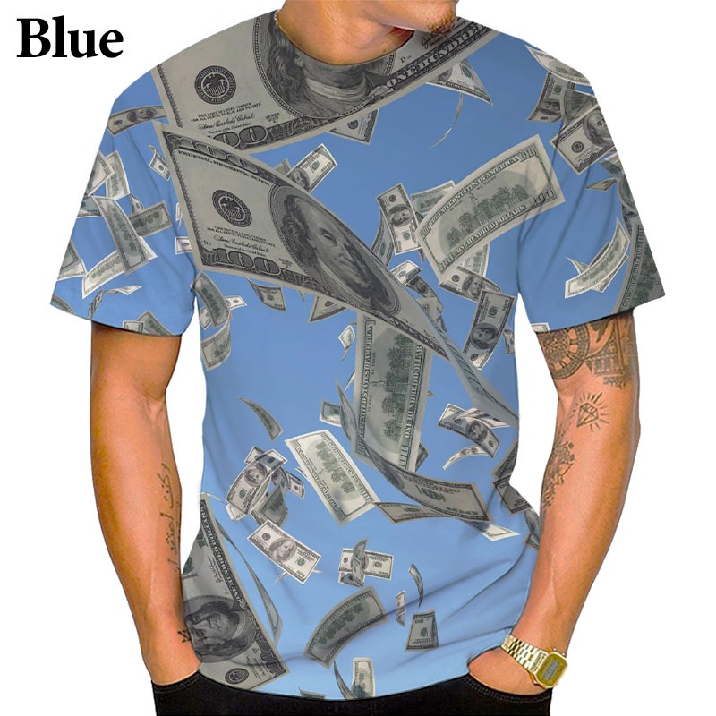 Áo Thun Ngắn Tay In Hình Tiền Đô La 3D Thời Trang Đường Phố Harajuku Dành Cho Nam Và Nữ