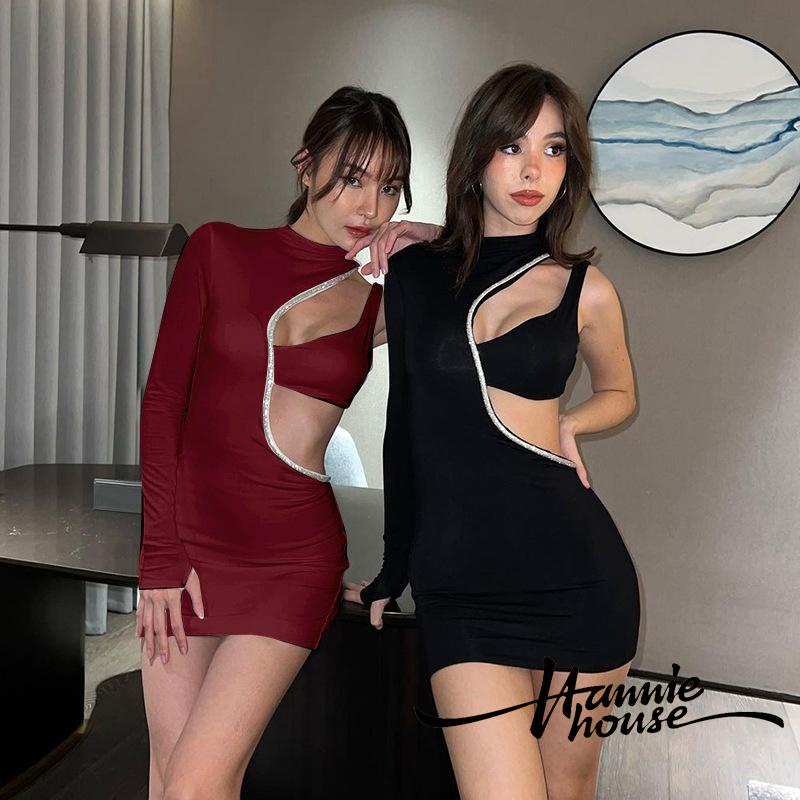 Đầm Nữ Một Dây Hở Vai Đính Đá Thời Trang Quyến Rũ