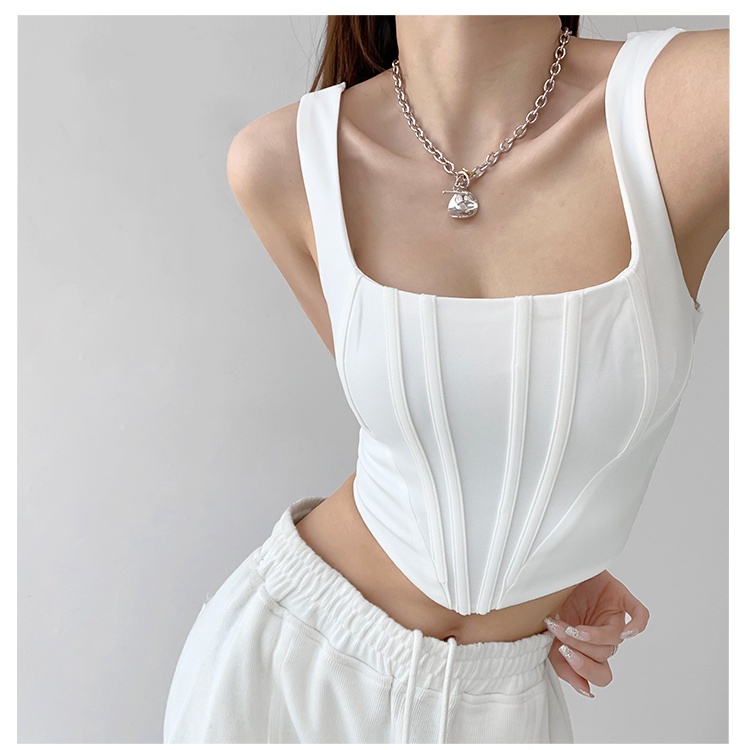 COZOKC Áo Không Tay Cổ Vuông Thiết Kế Bất Đối Xứng Thời Trang