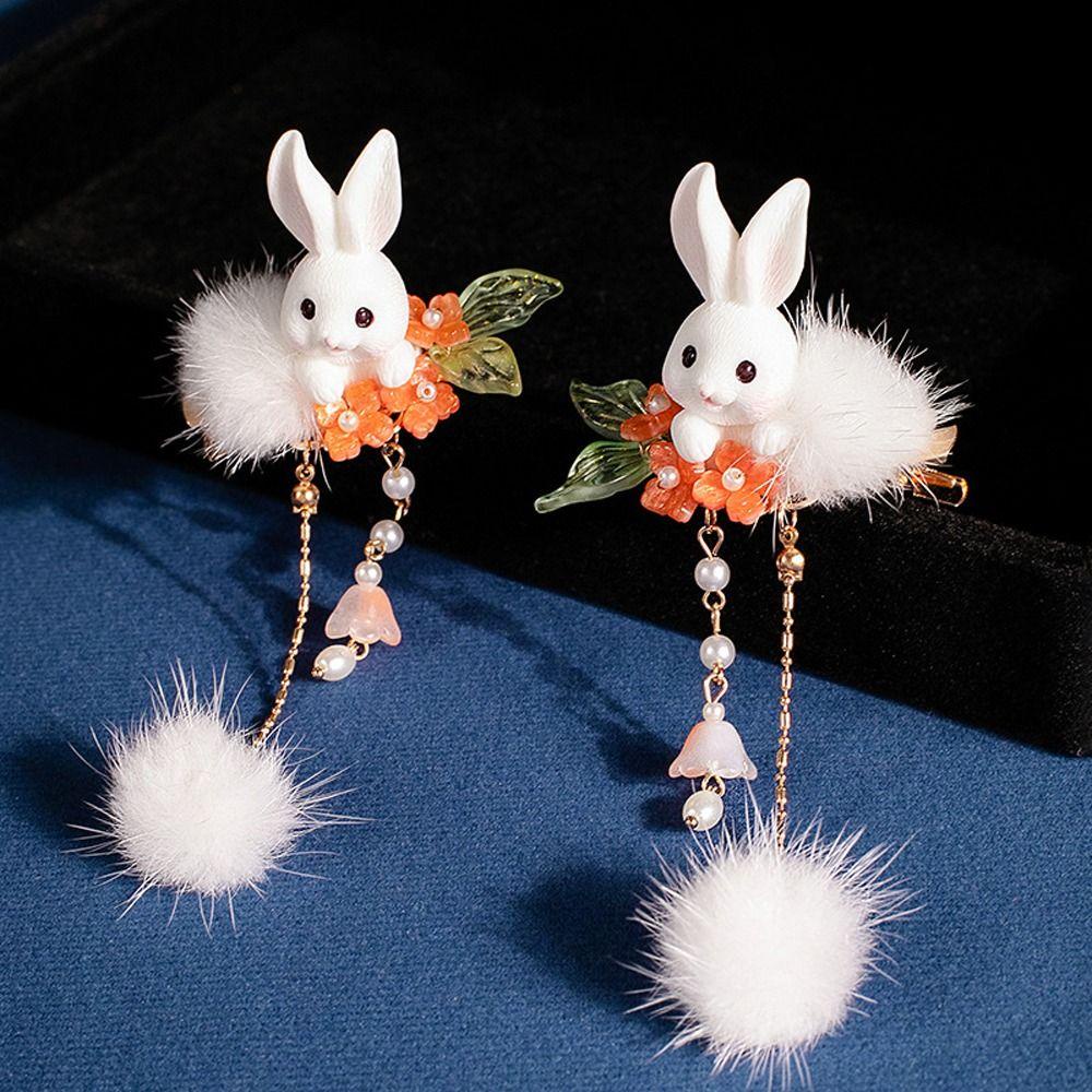 LOMBARD Kẹp TóC PhốI Quả Bông HìNh Chú Thỏ Dễ Thương Cho Nữ