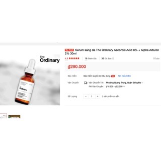 Serum sáng da The Ordinary Ascorbic Acid 8% + Alpha Arbutin 2%