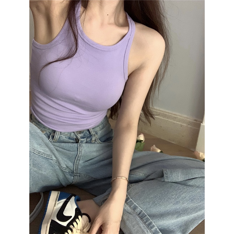 Áo Hai Dây Co Giãn Ôm Dáng Màu Trơn Thời Trang Hàn Quốc Cho Nữ