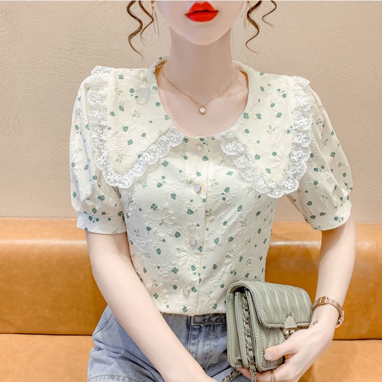 COZOK Áo Sơ Mi Ngắn Tay Phồng In Hoa Cổ Bẻ Thời Trang Cho Bé