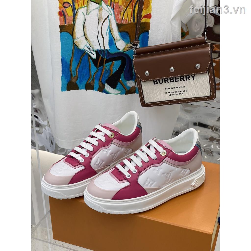 L-V Giày Thể Thao Đế Dày Buộc Dây Da Cừu Màu Trắng In Họa Tiết Trẻ Trung Thời Trang Thường Ngày Cho Nữ