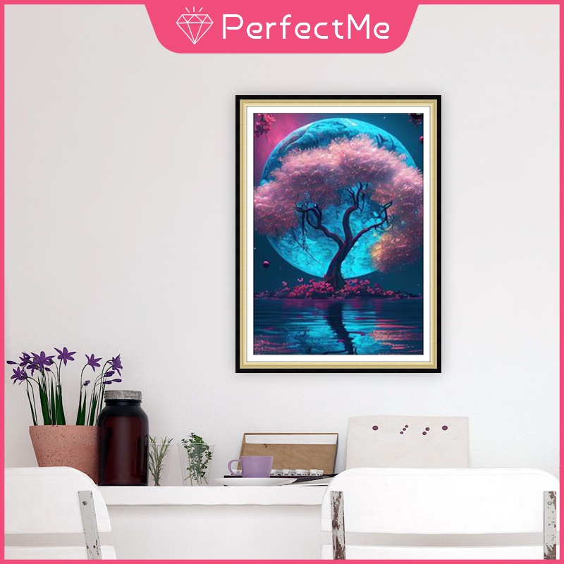 Bộ Tranh Đính Đá 5d Tự Làm 30x40CM Hình Phong Cảnh Ban Đêm Và Cây Cối