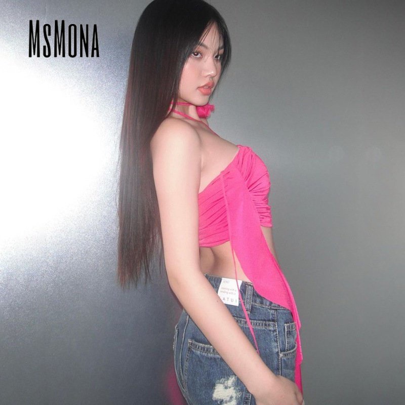 MsMona Áo Hai Dây Ôm Dáng Màu Trơn In Họa Tiết Hoa Thời Trang 2023 Cho Nữ