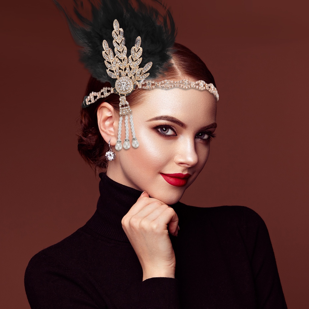 Băng Đô Cài Tóc YGT 1920s Đính Ngọc Trai Giả Thời Trang 20s