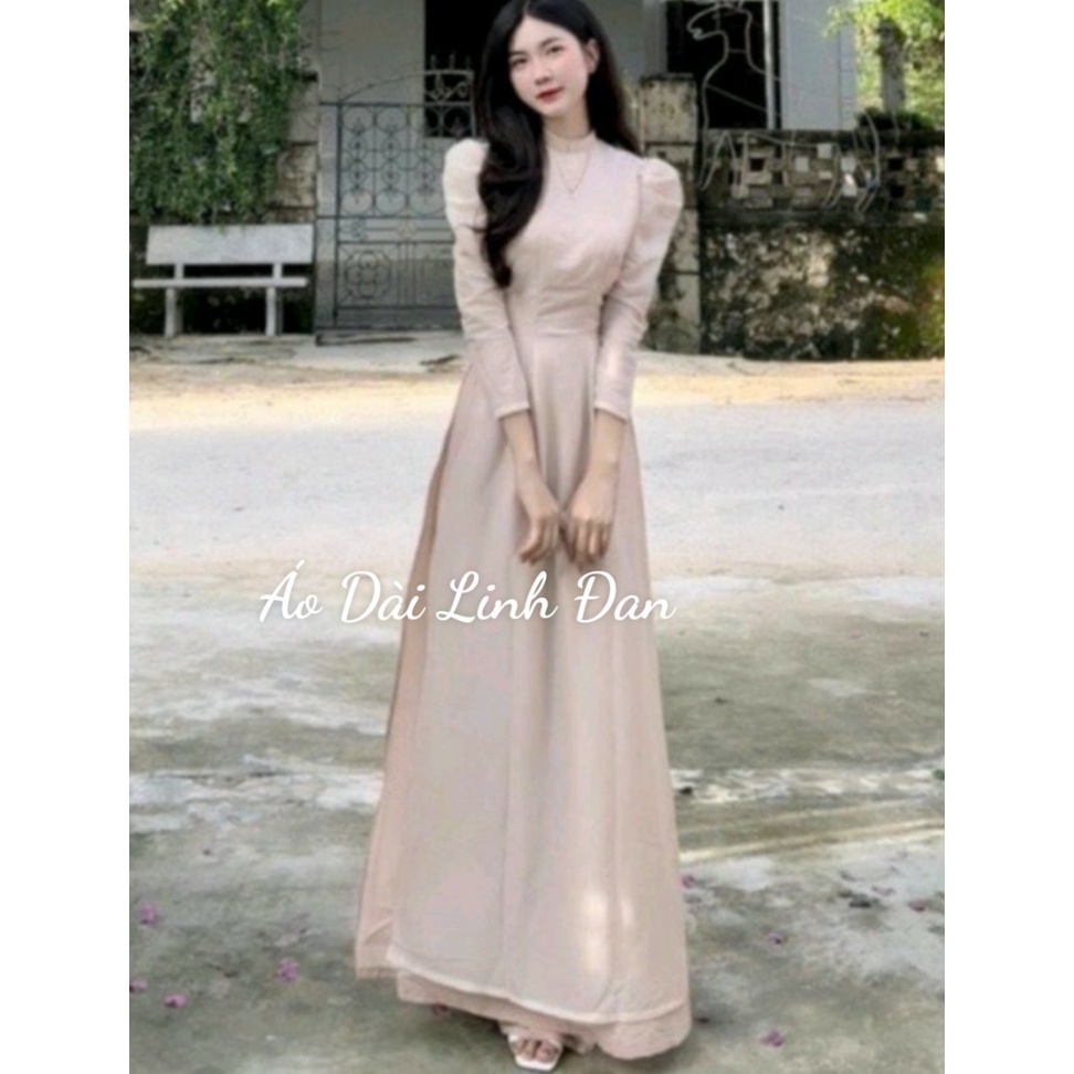 Áo dài tơ 4 tà tay bồng, trẻ trung, dễ thương - Áo Dài Linh Đan