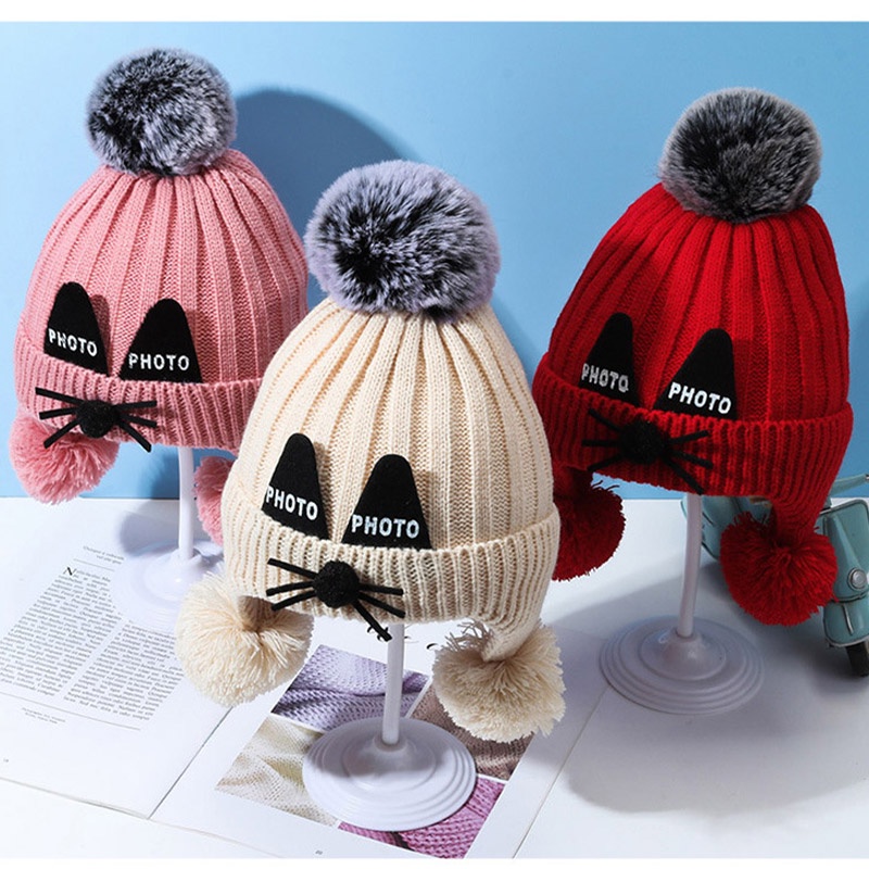 Bololo Mũ Len Dệt Kim Giữ Ấm Tai Thời Trang Thu Đông Cho Bé 0-10 Tuổi