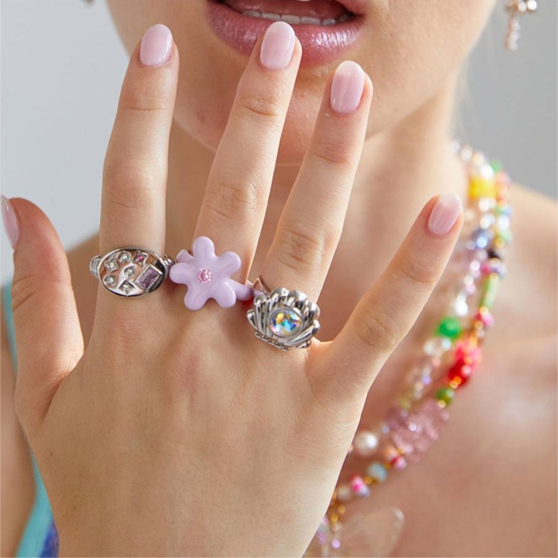 Nhẫn Kim Loại Đính Đá Zircon Nhiều Màu Cho Nữ