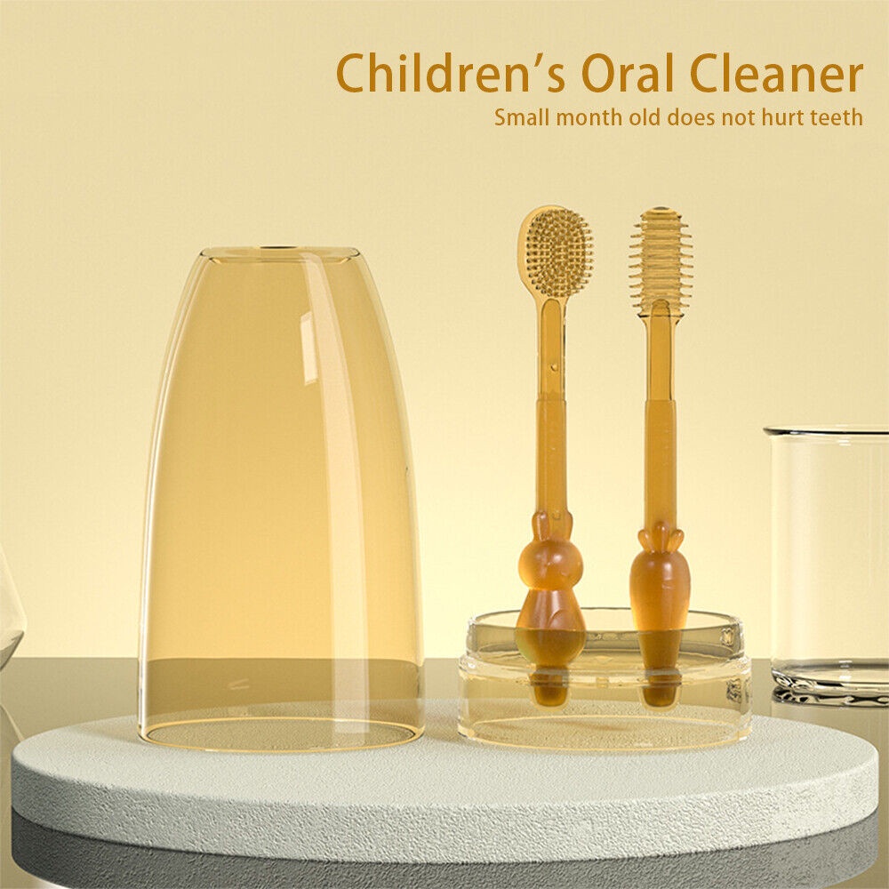 Cod Qipin 2 Pcs Baby Toothbrush Kids Cute Rabbit Soft Brush Head Kit Dental Care Set Silicone for Infant Newborn