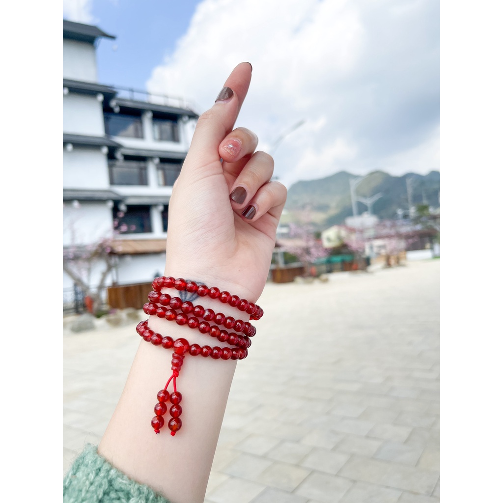 Chuỗi 108 tràng hạt đá Mã Não đỏ mix lu thống, quấn tay cho nam nữ mang phong cách phật giáo của HanSen Accessory