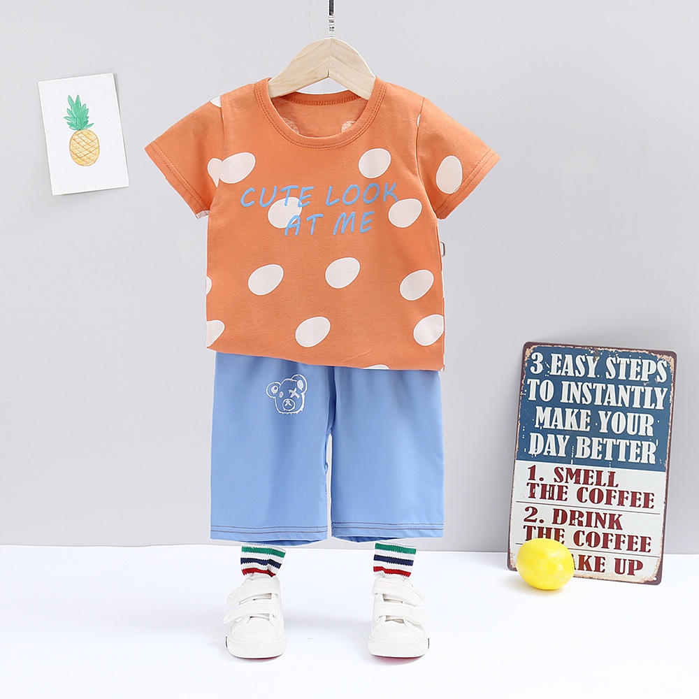 Bộ Áo Thun Cotton Tay Ngắn Và Quần Ngắn Phong Cách Hàn Quốc Dành Cho Bé Trai 66-120cm