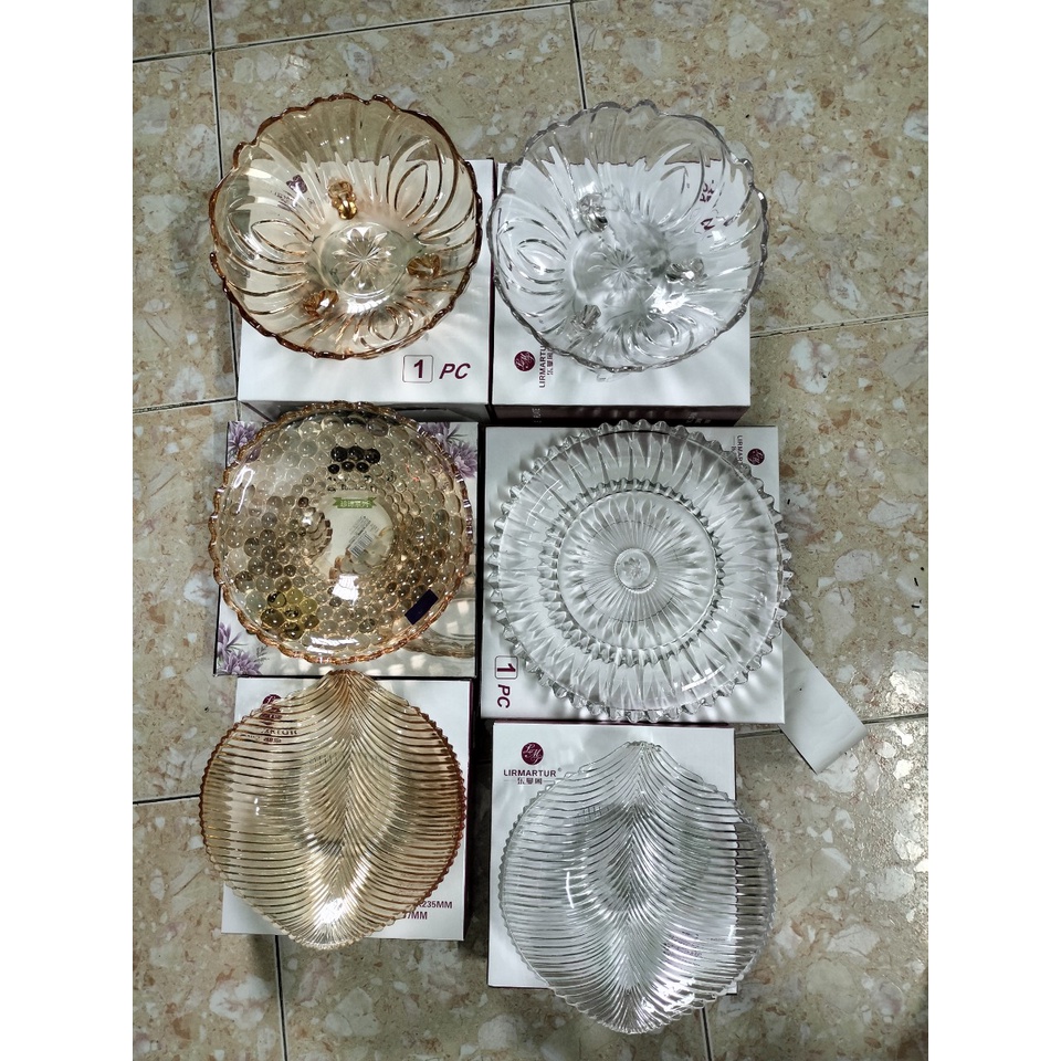 Đĩa Thuỷ Tinh Tròn Sang Trọng - Hiện Đại 30cm - Khay pha lê hình tròn họa tiết hoa mặt trời sang xịn