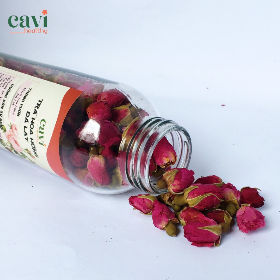 Trà Hoa Hồng Đà Lạt sấy lạnh nguyên bông 100gr Cavi Healthy Đẹp Da, Giảm Stress, Thải Độc