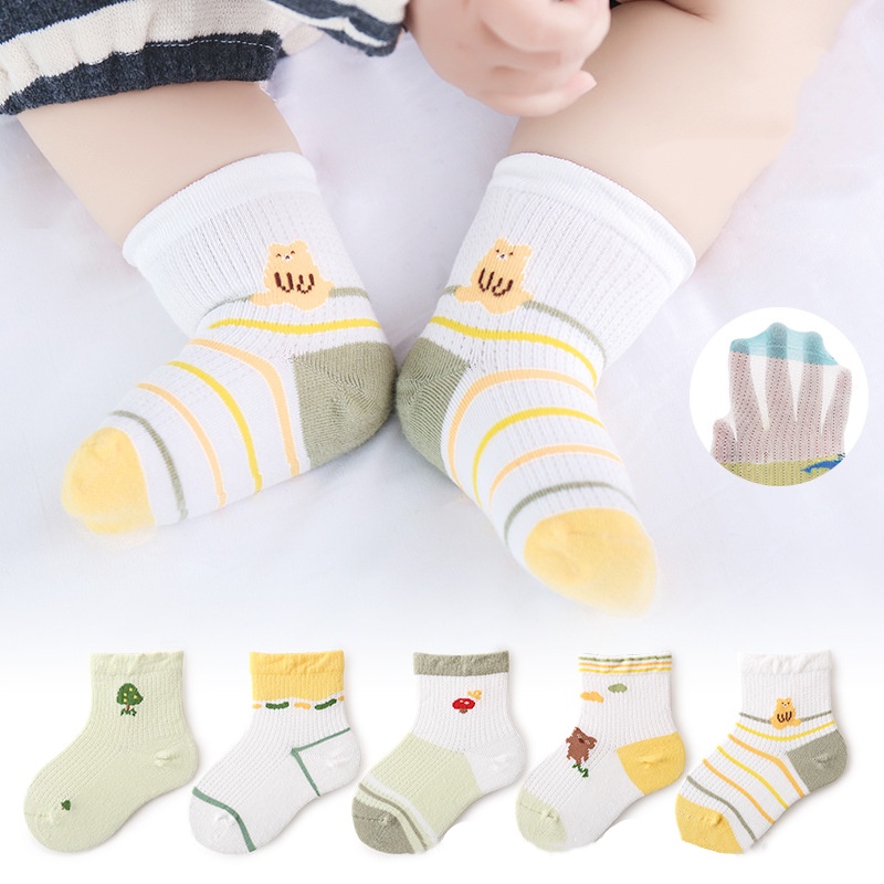 Set 5 Đôi Tất Cotton Cổ Cao In Hình Gấu KokoroCare MHM-21 2023 Size S / M / L / XL 1 Tháng-8 Tuổi