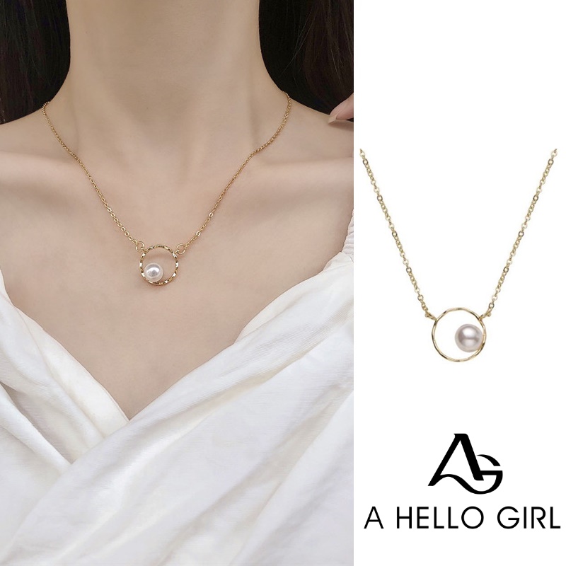 Vòng cổ choker Ahellogirl kiểu hình học đính ngọc trai thời trang Hàn Quốc cho nữ