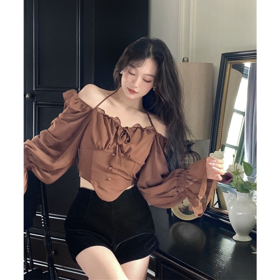 Áo kiểu COZOKC dài tay phối dây thắt nơ độc đáo thời trang