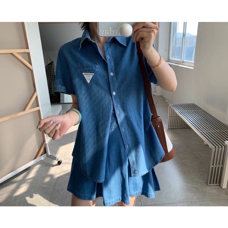 set jean sơ mi kết hợp chân váy xếp ly màu siêu đẹp