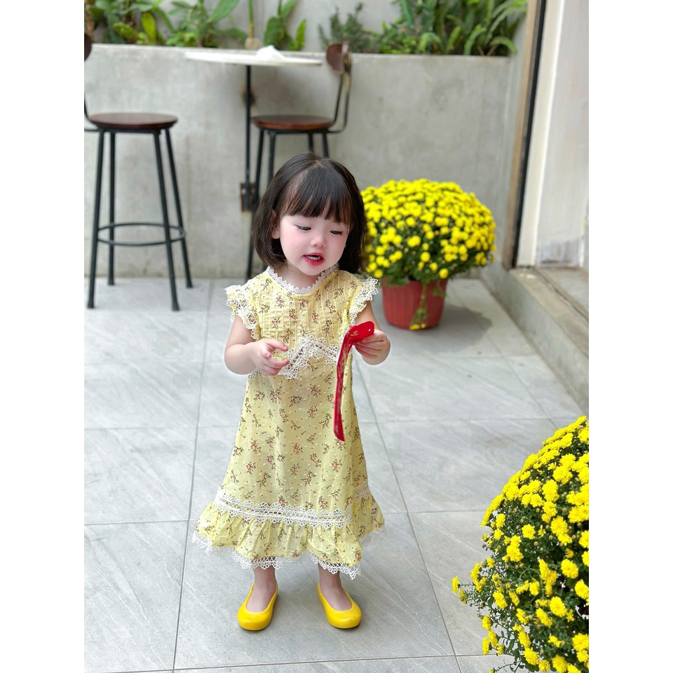 Váy hè sát nách viền ren chất thô hoa mềm mát sz 90-140 (Mã 118)