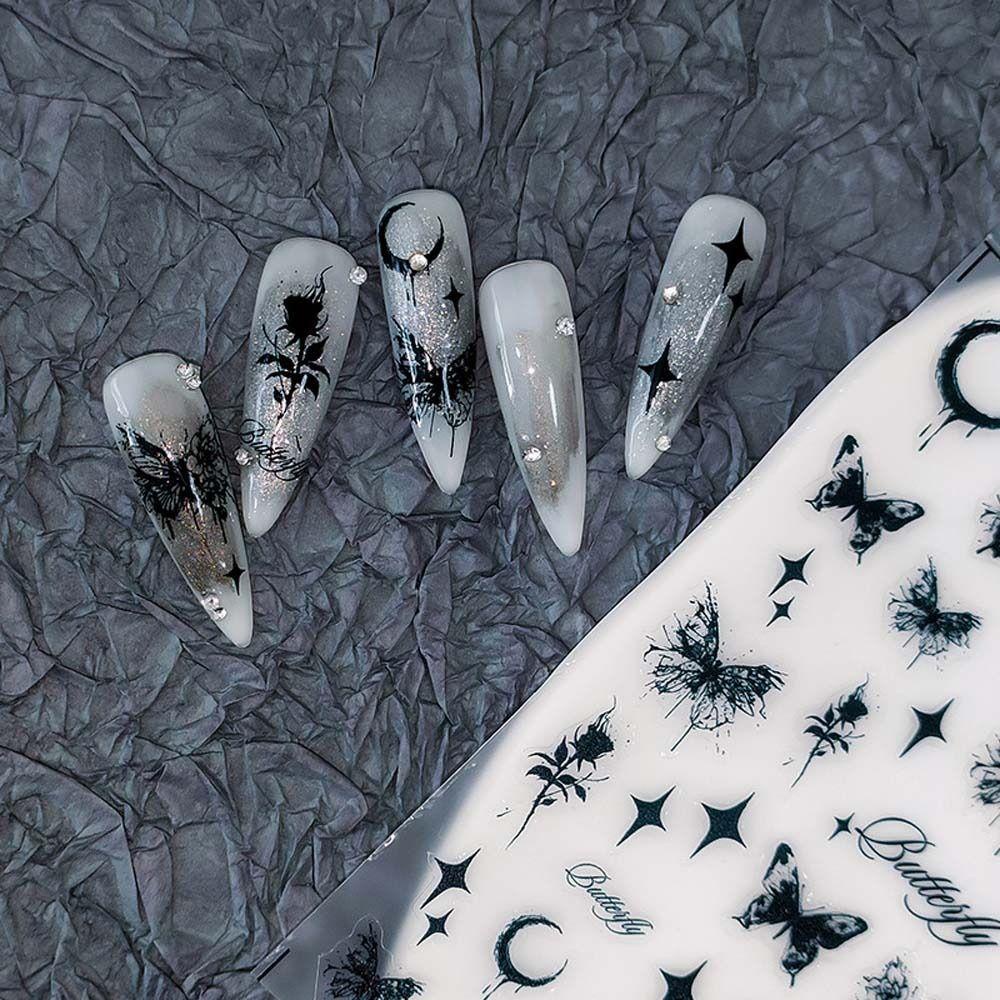 DANES Miếng Dán Trang Trí Móng Tay In Chữ Tiếng Anh Và Bướm Thời Trang