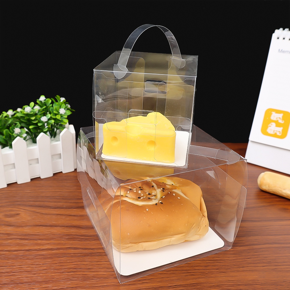 Hộp Đựng Bánh Mì / Phô Mai / Tráng Miệng Bằng Nhựa Trong Suốt Có Tay Cầm Có Thể Gấp Gọn Tiện Lợi