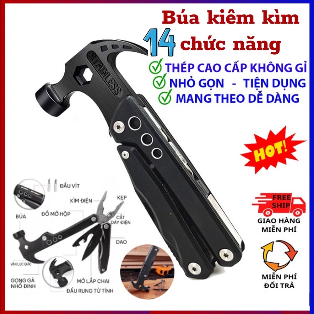 Kìm Búa Đa Năng Gấp Gọn 14 Trong 1. Búa, Dao, Cưa, Vít, Kẹp, Mở Bia…Đồ Dùng Cứu Hộ Hữu Ích Cần Có
