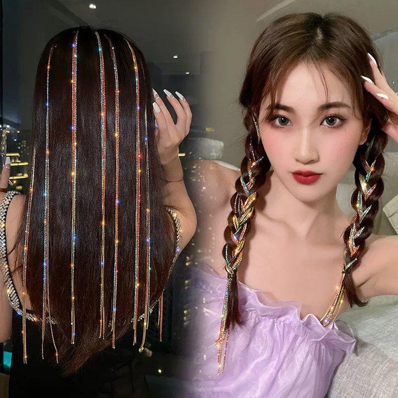 Kẹp Tóc Dạng Chuỗi Xích Đính Đá Nhiều Màu Sang Trọng Cho Nữ