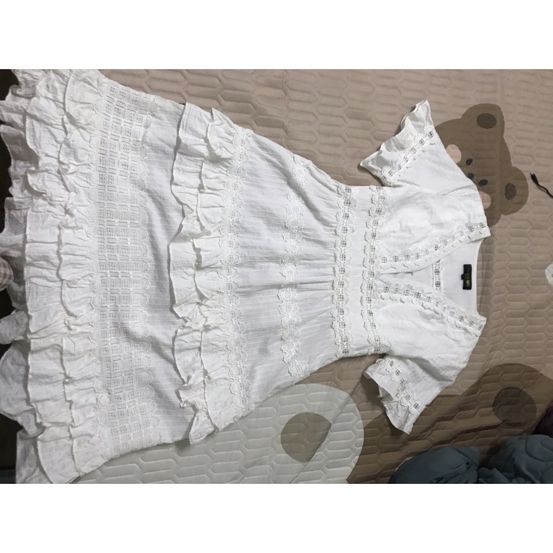 Đầm vải xô trắng phong cách vintage size L UK