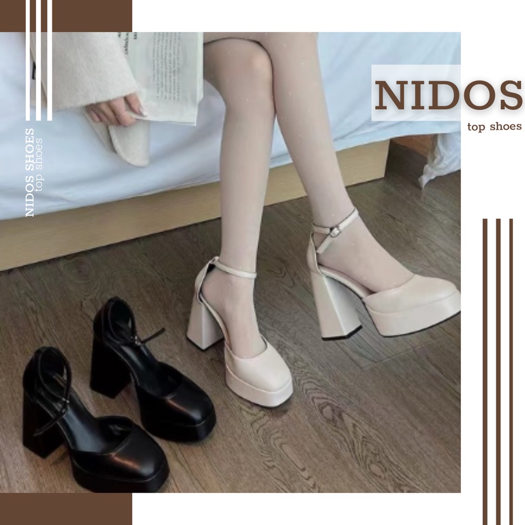 Giày Cao Gót Nữ Mary Jane đế trụ vuông đế cao 12cm Siêu Đẹp - Giày Cao Gót Lolita