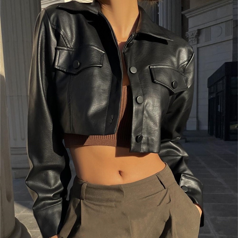 Áo Khoác Da Mù Croptop Siêu Cháy Phố