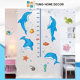 Decal dán tường cho bé học tung decor xl8368 thước đo chiều cao cá heo