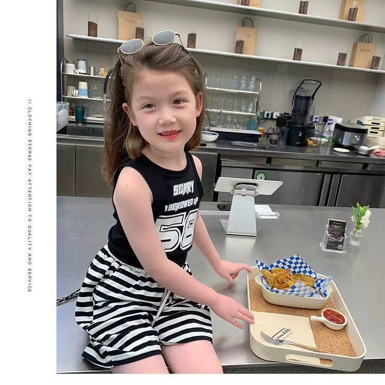 Áo Thun Cotton Không Tay In Monogram Thời Trang Mùa Hè Hàn Quốc Mới 2023 Dành Cho Bé Gái