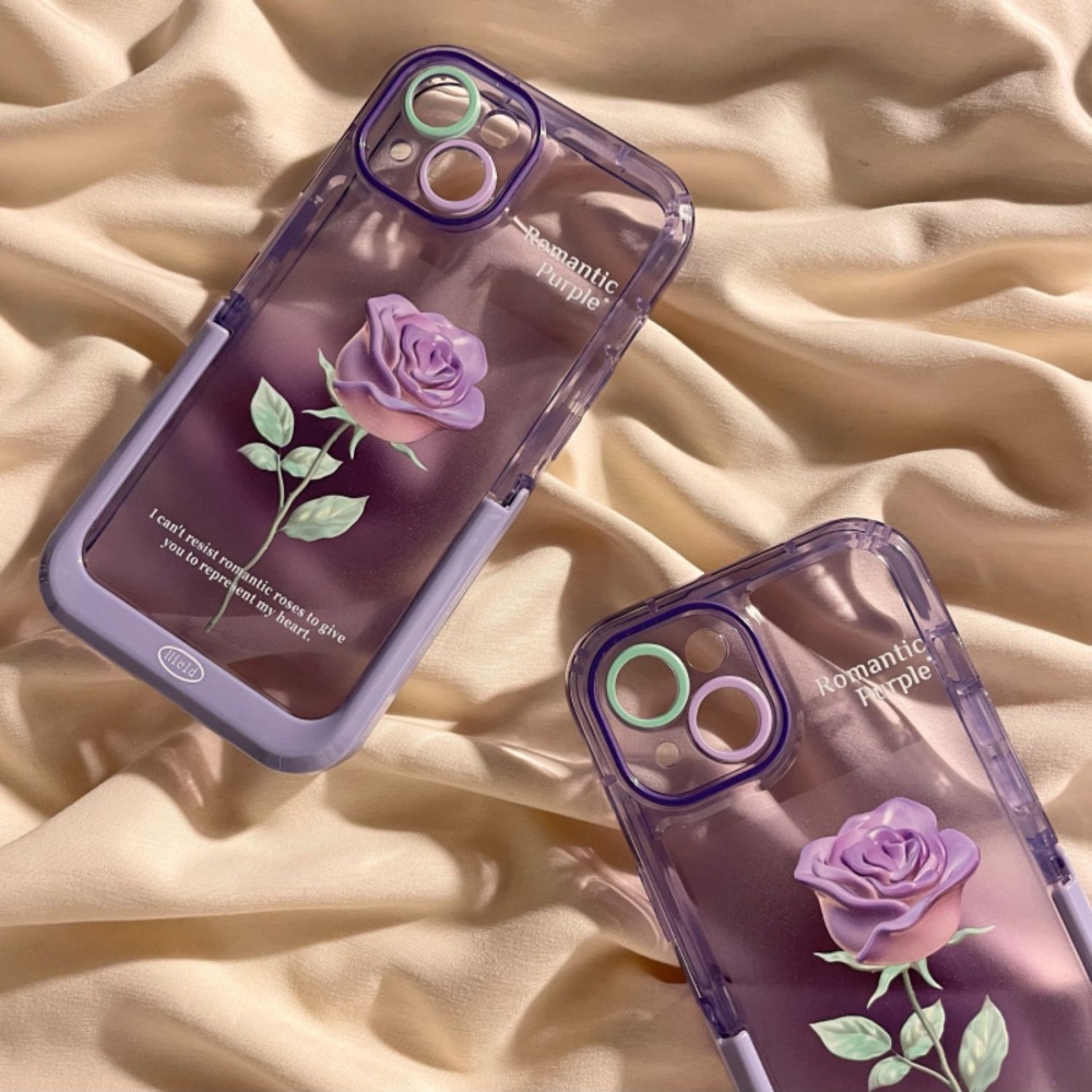 Ốp Điện Thoại TPU Mềm Chống Trầy Có Giá Đỡ Hình Hoa Hồng Tím Cổ Điển Cho IPhone 11 12 13 14 Pro Max