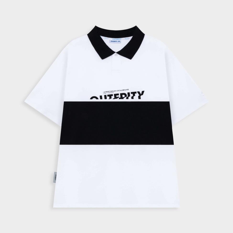 Áo polo nam nữ local brand unisex Outerity Cá Sấu Cross Cut / Đen&Xám / ORT.B 704 2023 seller LocalBrand