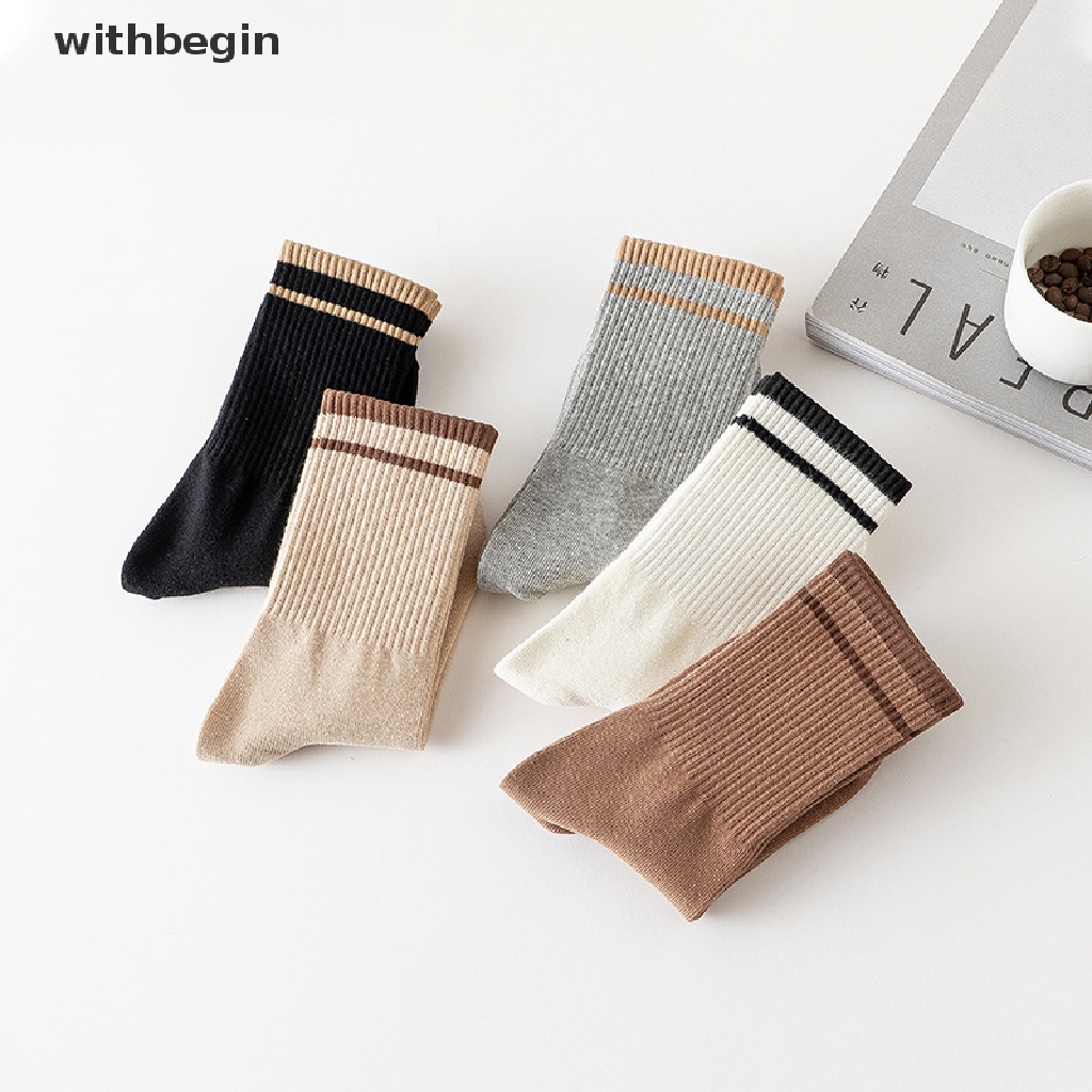 Set 2 Đôi Vớ Cotton Thoải Mái Màu Trơn Họa Tiết Kẻ Sọc Đơn Giản Thời Trang Cho Nữ