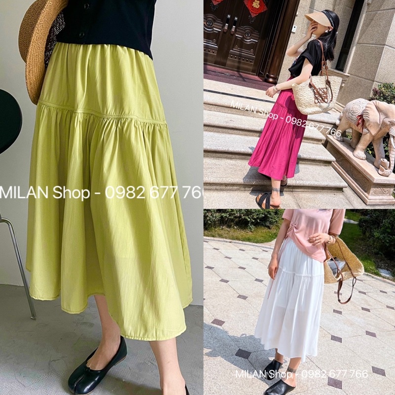 Chân váy xoè dáng dài chất lụa Quảng Châu mềm mát