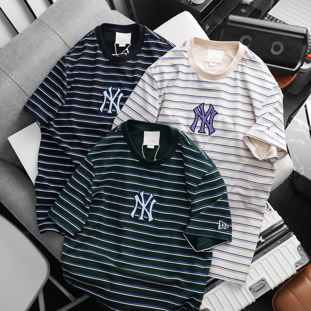 Áo thun thời trang unisex  kẻ sọc full,logo thêu nổi, chất cotton 100% MB09