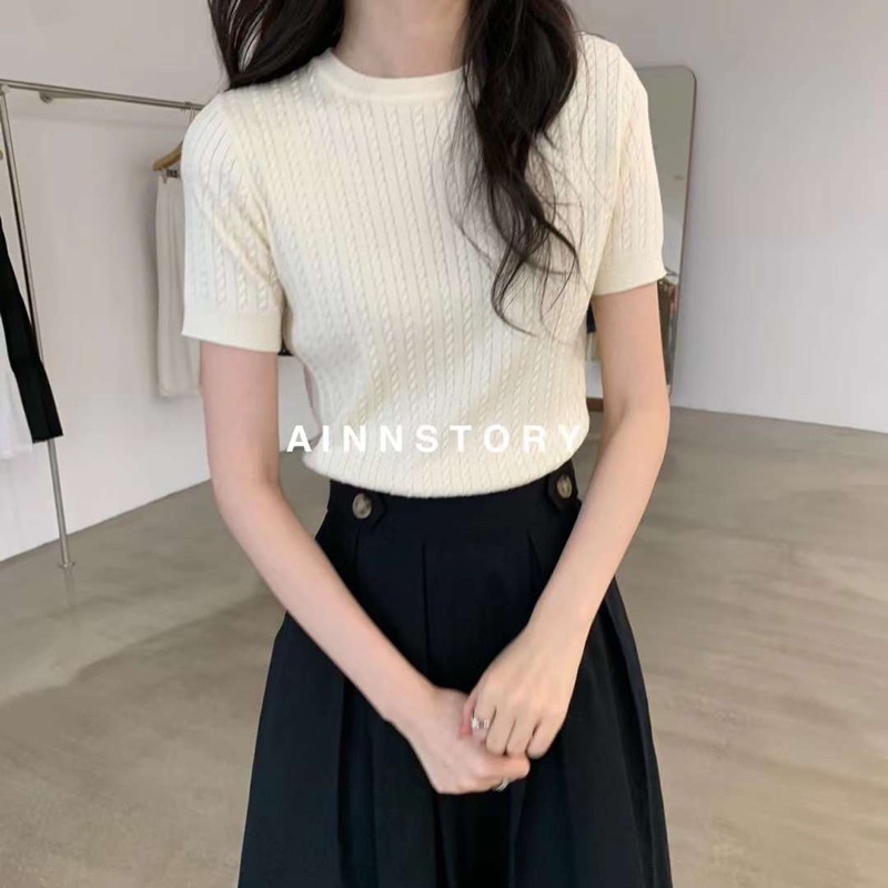 ( Ảnh thật ) C308 Áo len mỏng thừng ngắn tay ainn