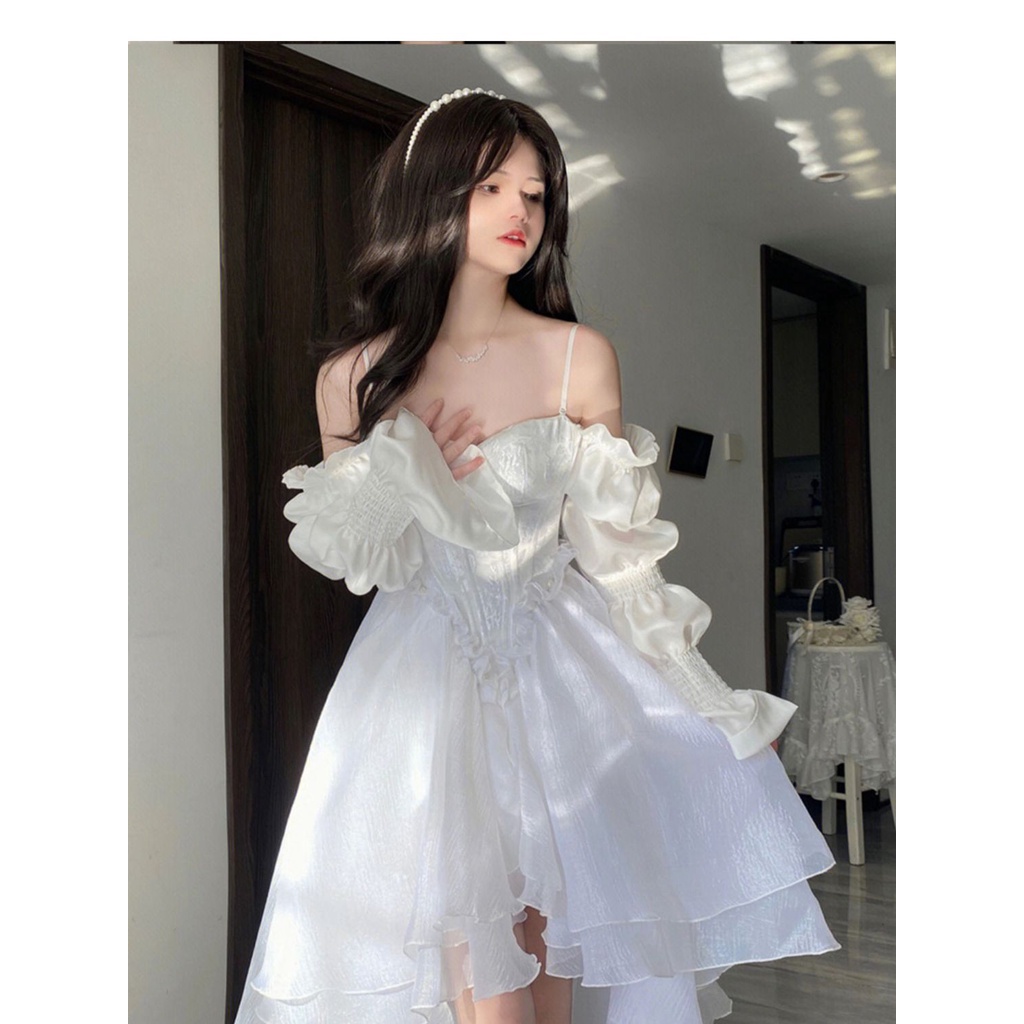 Đầm Công Chúa Hai Dây Màu Trắng Phong Cách Retro Pháp Thời Trang Mùa Xuân 2023 Mới