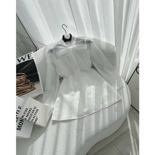 Đầm trắng phối nơ tiểu thư - Chitchitstore