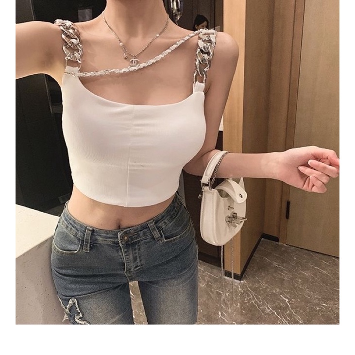 ÁO HAI DÂY CROPTOP PHỐI XÍCH KÈM DÂY MẪU MÌA HÈ