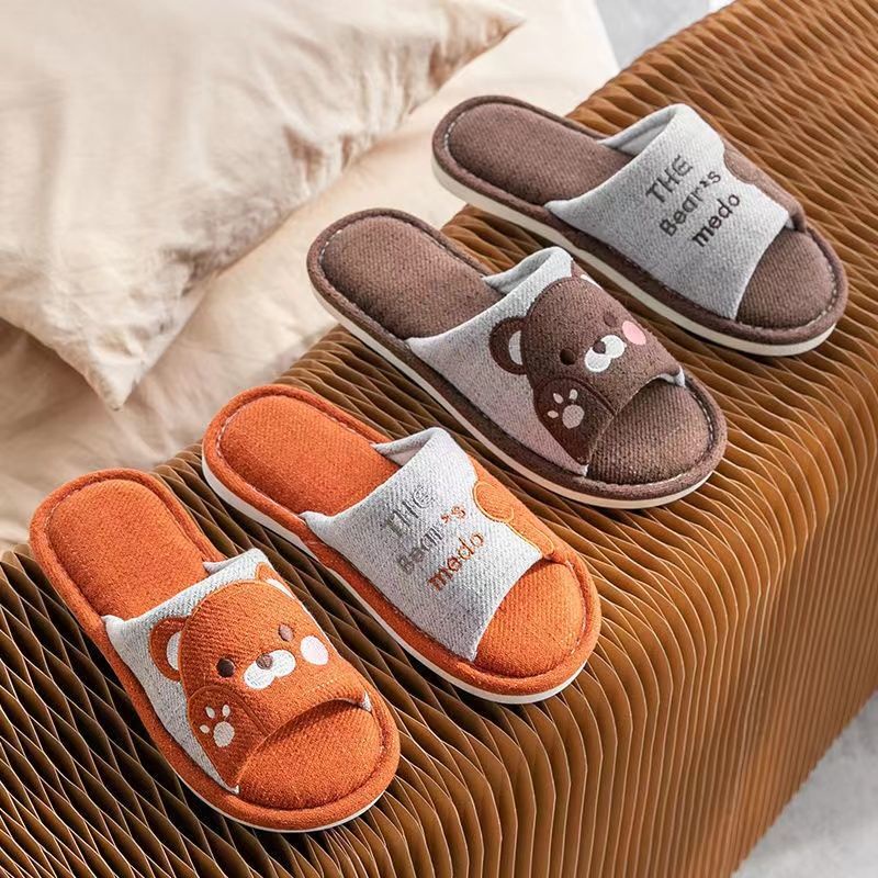 Dép Cotton Lanh Đi Trong Nhà Chống Trượt Khử Mùi Họa Tiết Hoạt Hình Phong Cách Hàn Quốc Cho Cặp Đôi