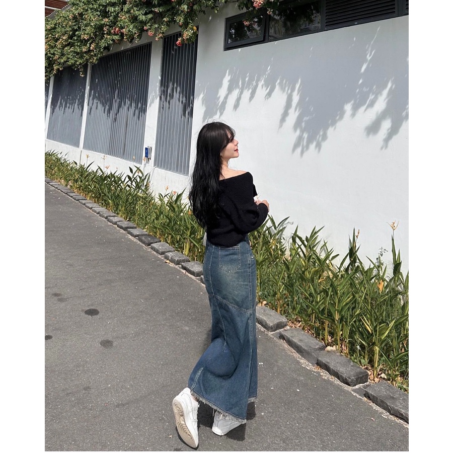 Chân váy jeans đuôi cá dáng ôm dài siêu hách dáng phong cách Hàn
