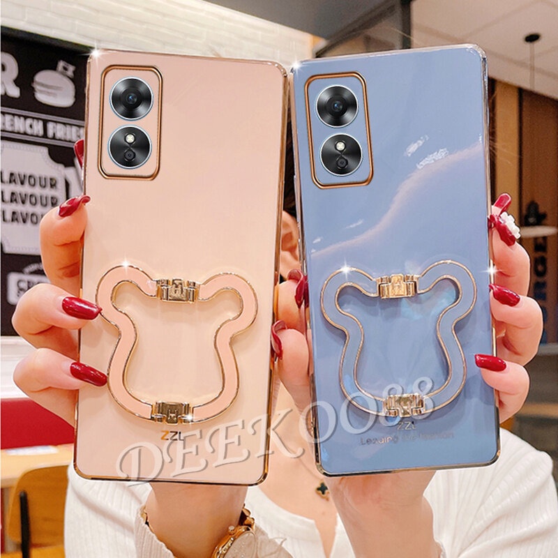 Ốp Điện Thoại Có Giá Đỡ Mạ Điện Hình Gấu Đáng Yêu Cho OPPO Reno8 T 5G 4G Reno 8 8T 2023 Reno8T 2023