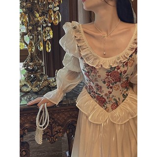 Đầm Công Chúa Dài Tay Phồng Cổ Thuyền Phong Cách retro Pháp
