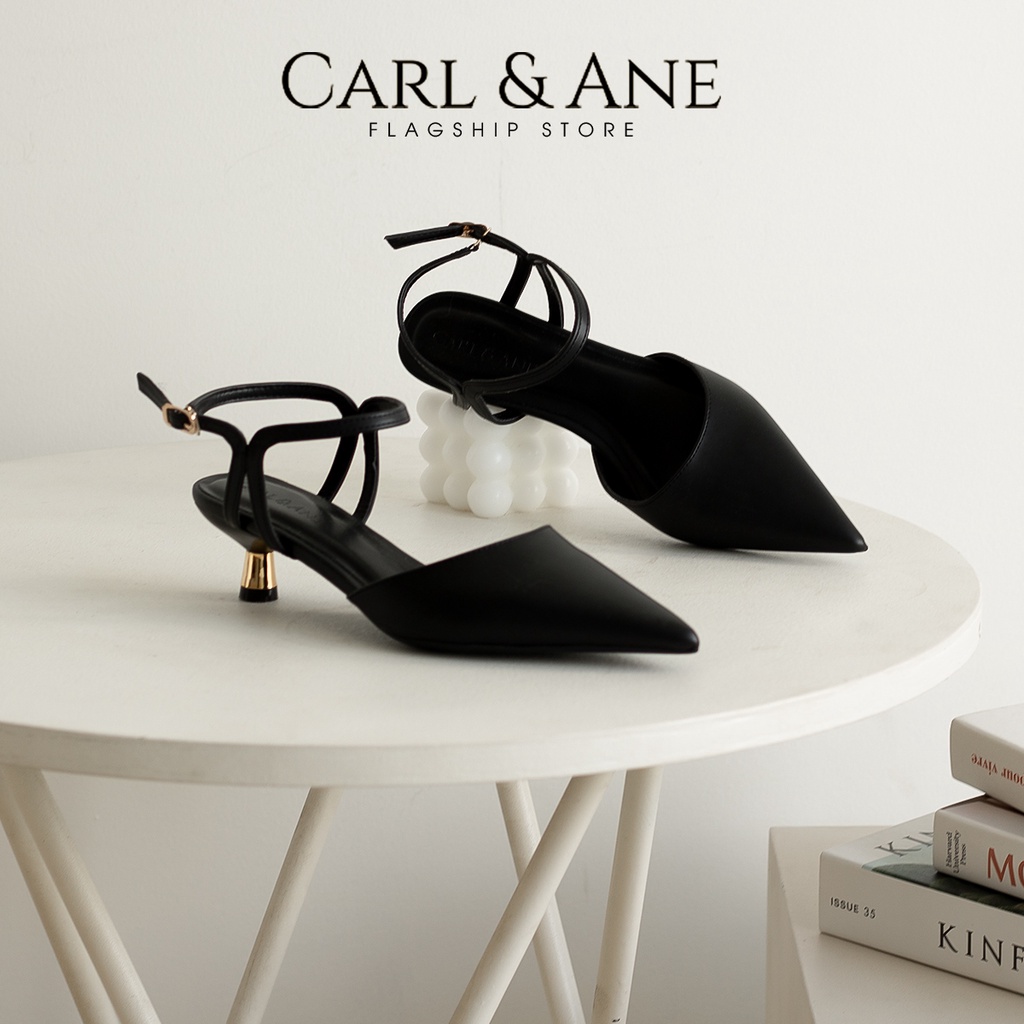 Carl & Ane - Giày cao gót nữ dáng Slingback mũi nhọn phong cách thanh lịch màu kem - CL038 [Form nhỏ tăng 1 size]