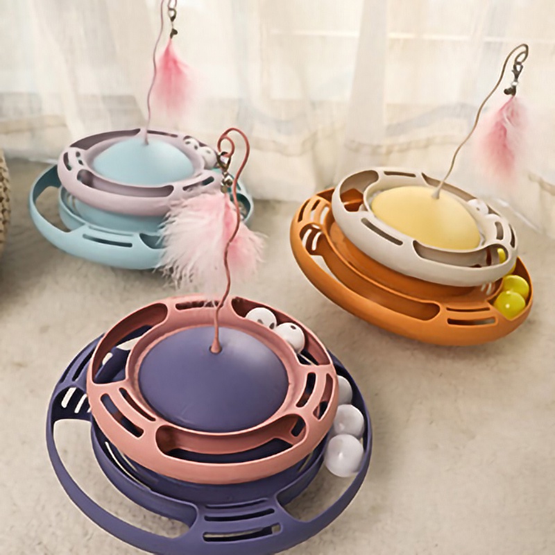 Elsabell. Đồ Chơi Tháp Banh Cho Mèo Bàn xoay cho mèo Đồ chơi tương tác vui nhộn Lông vũ Hình tròn Mèo con