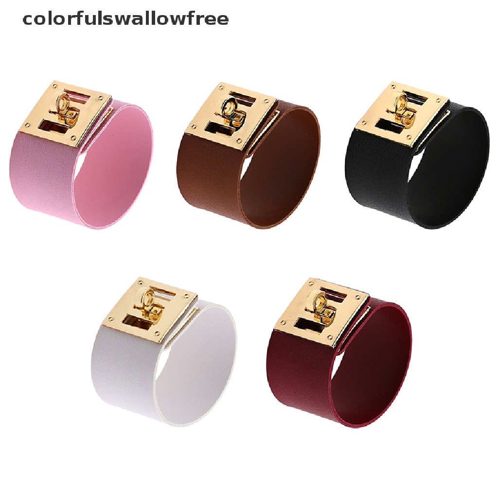 Vòng Tay Da Bản To Đính Nút Kim Loại Nhiều Màu Phong Cách Vintage ABC